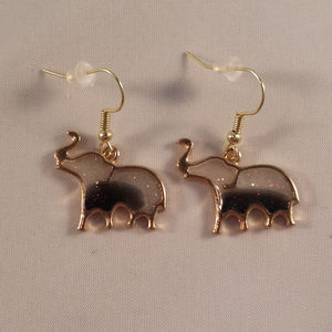 Gold Black Elephant Drop Dangle Earrings New Mystic Black Hypoallergenic Hooks